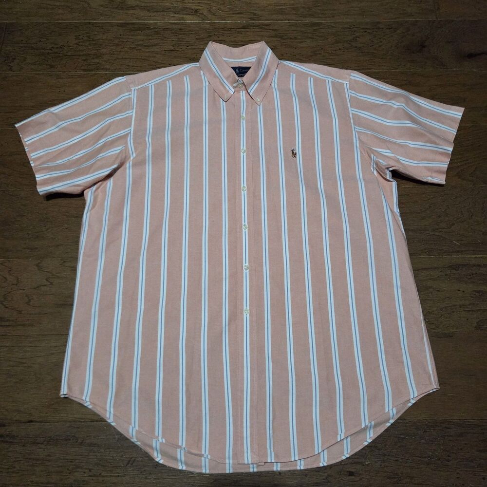Polo Ralph Lauren Shirt Men Large Classic Fit Striped Oxford Short Sleeve